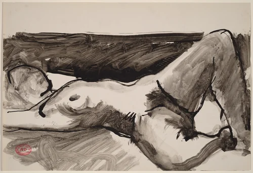 Untitled [reclining female nude with legs apart] by Richard Diebenkorn, drawing, 1955-1967