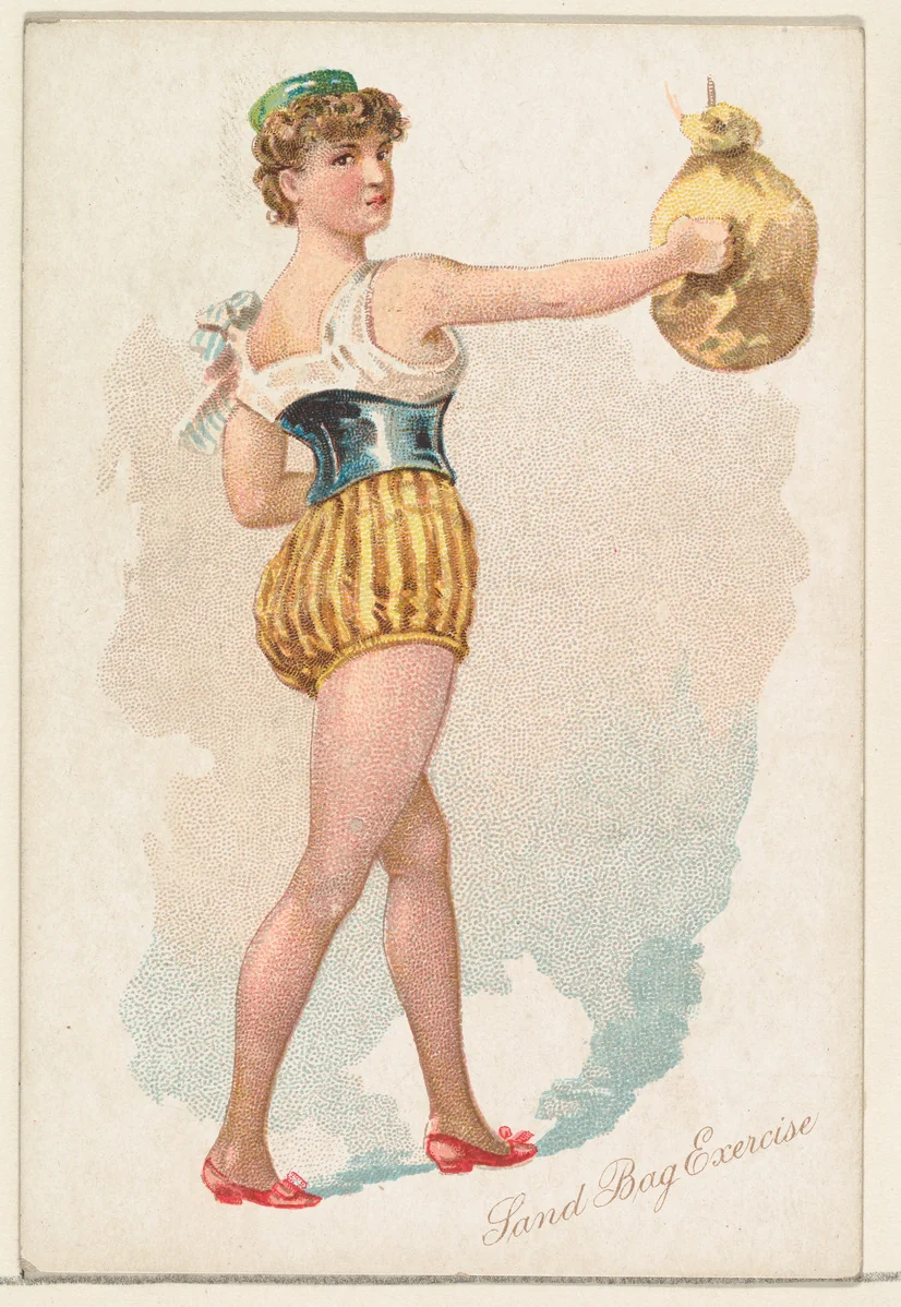 Sand Bag Exercise, from the Pretty Athletes series (N196) issued by Wm. S. Kimball & Co. by William S. Kimball & Company, print, 1889