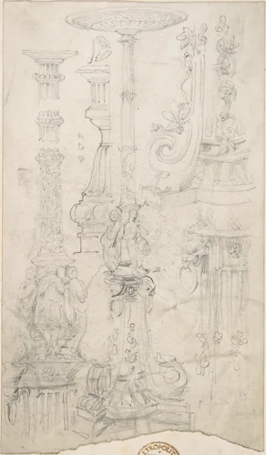 Ornamental Column Designs by anonymous, drawing, 1850-1900