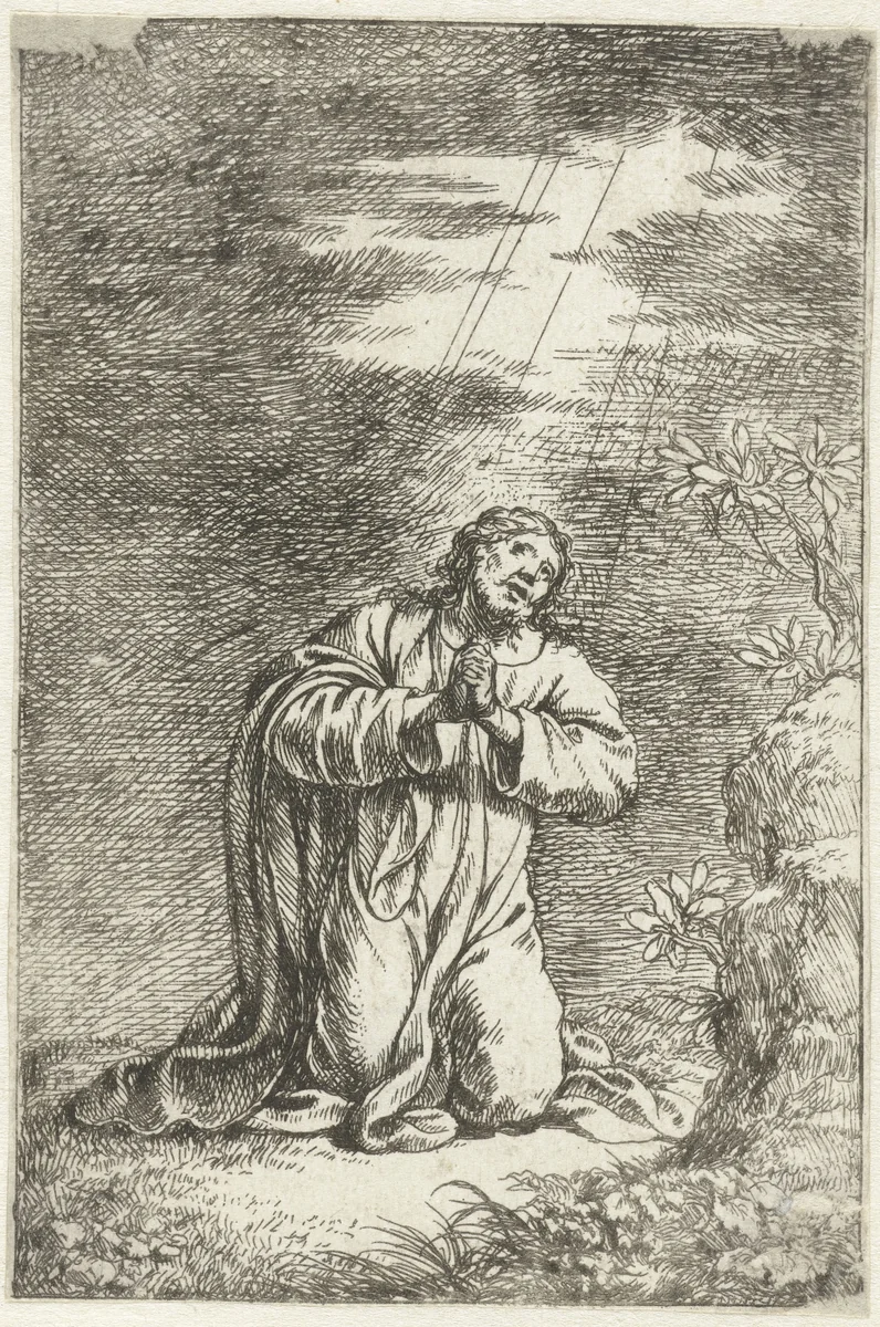 Christus op de Olijfberg by Jonas Umbach, print, 1634-1693