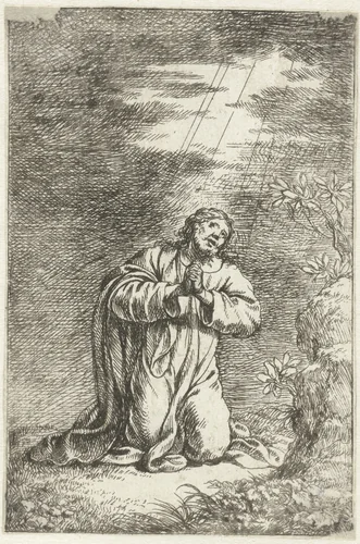 Christus op de Olijfberg by Jonas Umbach, print, 1634-1693