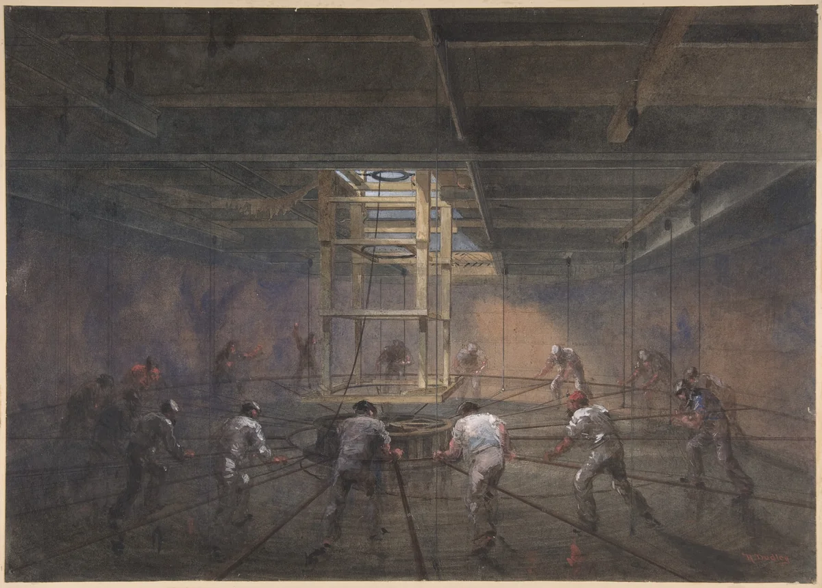 View of the Interior of One of the Tanks on Board the Great Eastern by Robert Charles Dudley, drawing, 1865-1866