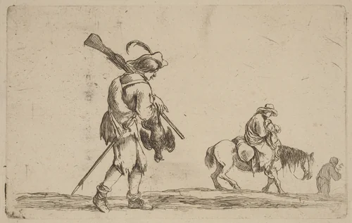 Soldier Holding a Fowl by the Feet by Stefano della Bella, print, 1610-1664