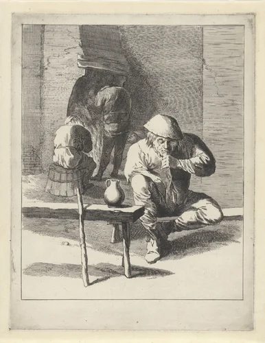 Vier rokende mannen by Jan de Visscher, print, 1643-1692