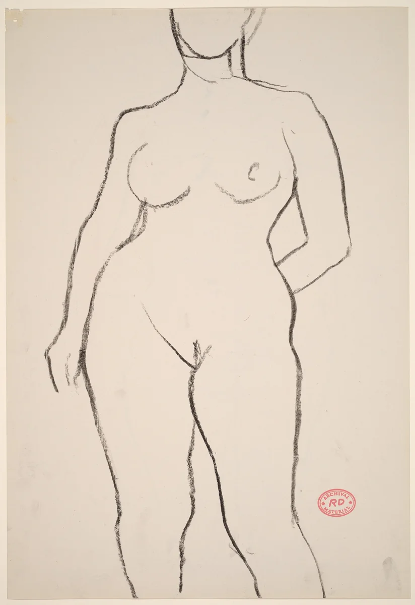 Untitled [front view of nude with left hand behind her back] [recto] by Richard Diebenkorn, drawing, 1955-1967