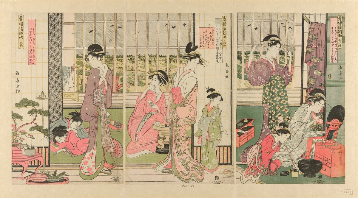 Rain the Morning After in the Pleasure Quarter (Seiro kinuginu no ame) by Eishosai Choki, print, 1790-1800