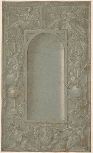 Niche Surrounded by a Decorative Frame Dedicated to the Theme of Music by anonymous, drawing, 1535-1575