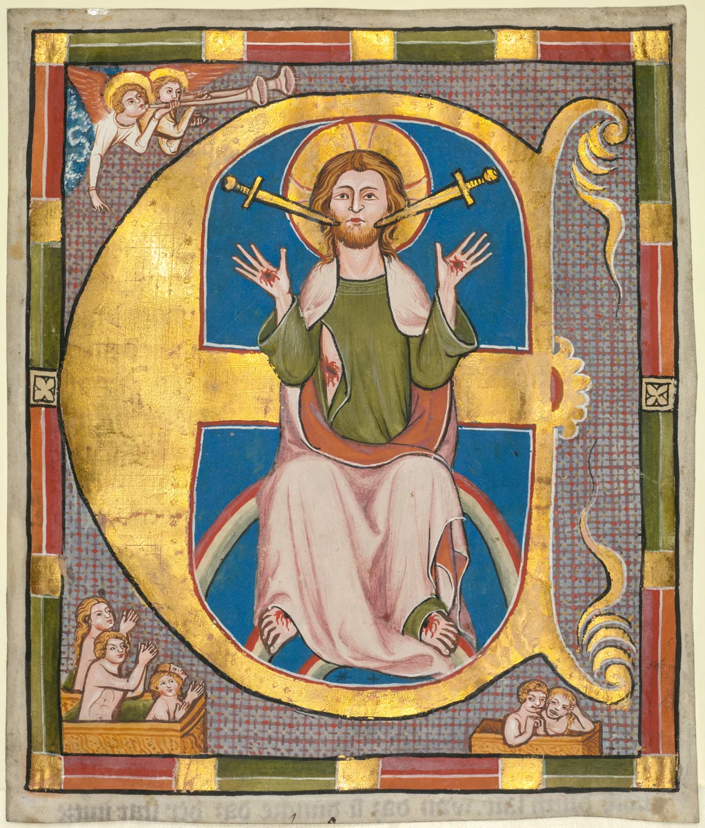 Initial E from a Municipal Law Book: The Last Judgment by Unknown, manuscript, 1325-1335