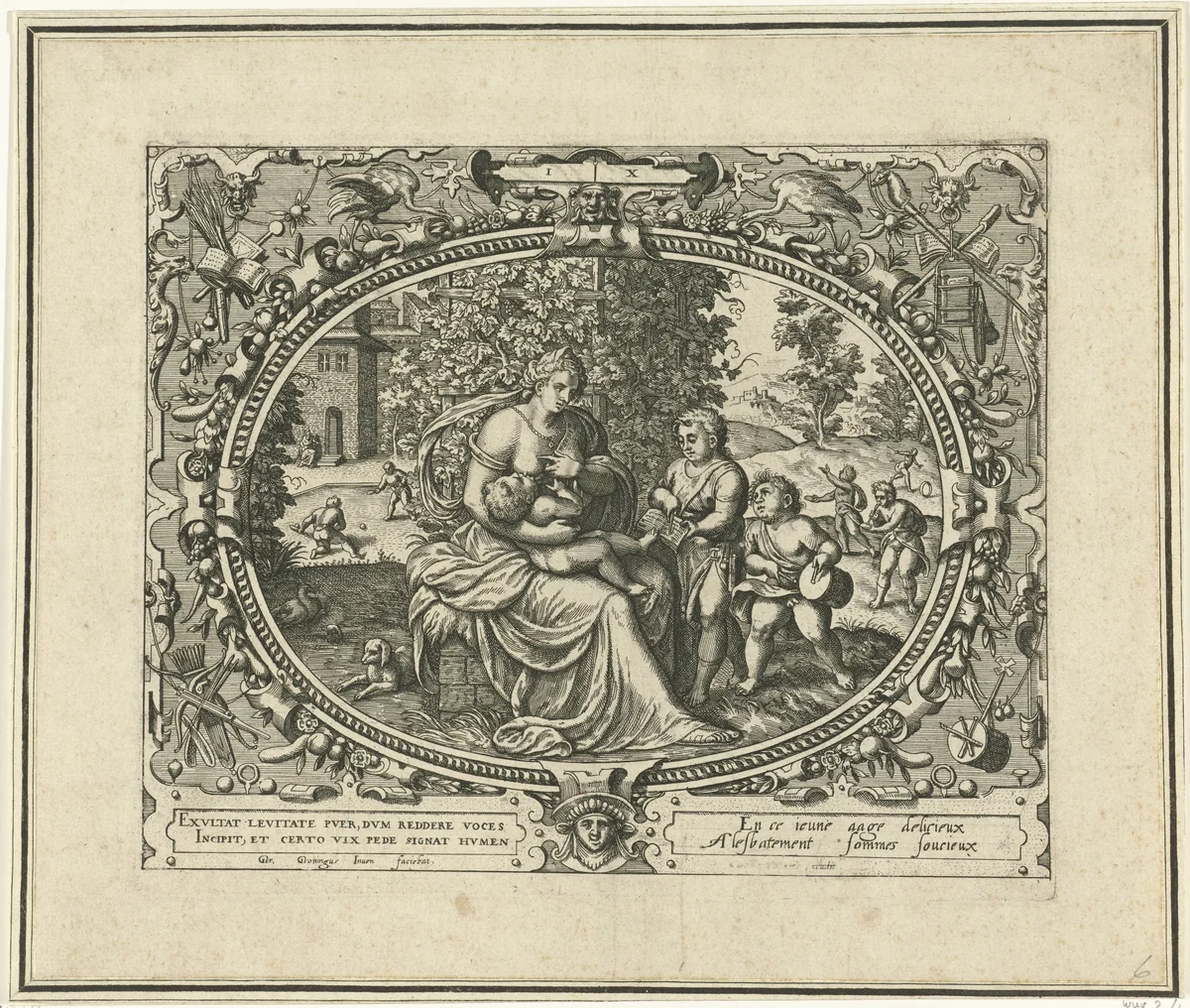 De mens op tienjarige leeftijd by Unknown, print, 1569-1575