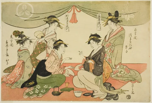 Naniwaya Okita and Takashima Ohisa playing a game of ken by Chobunsai Eishi, print, 1788-1799