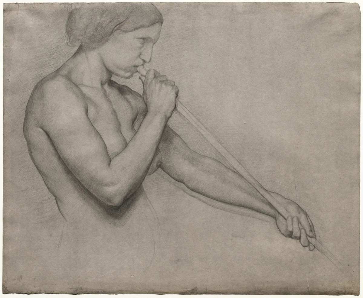 Angel Blowing a Trumpet by Edgar Degas, drawing, 1857-1859