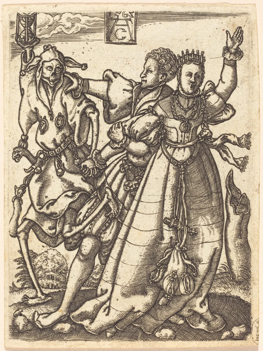 Dance of Death V by Allaert Claesz, print, 1562
