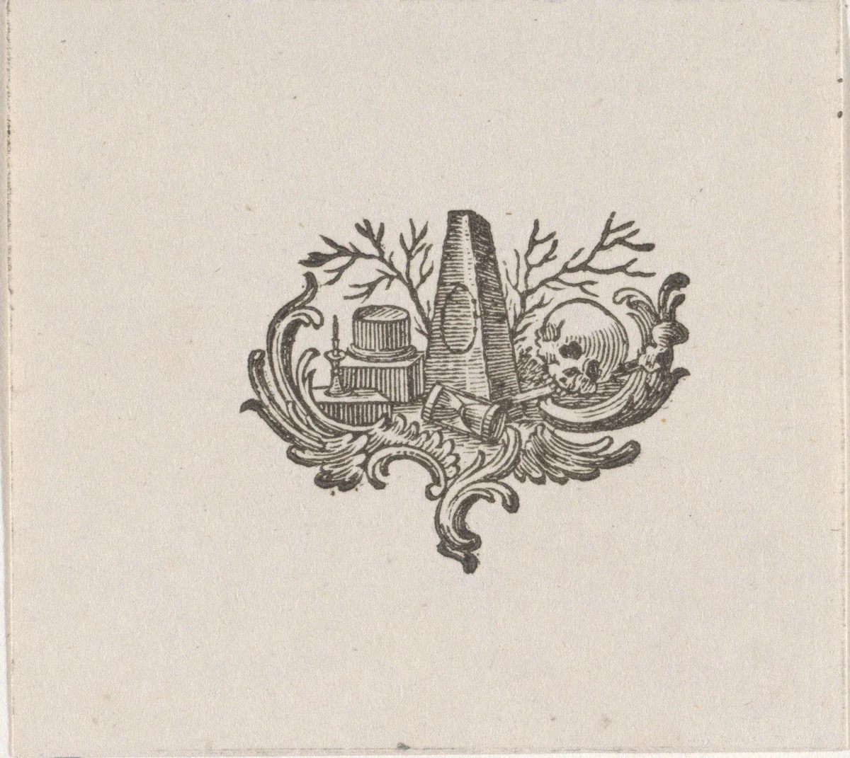 Vignet met vanitassymbolen by Hendrik Numan, print, 1746-1788