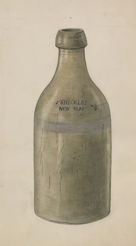 Stoneware Beer Bottle by Wilbur M Rice, index of american design, 1938