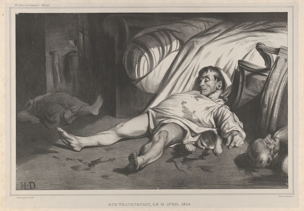Rue Transnonain, le 15 Avril, 1834, Plate 24 of l'Association mensuelle by Honoré Daumier, print, 1834