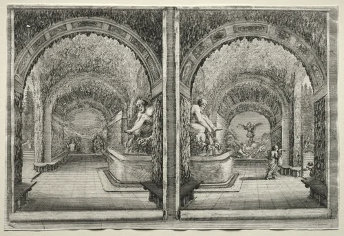 Views of the Villa of Pratolino: Two Views of the Grotto by Stefano della Bella, print, 1648-1658