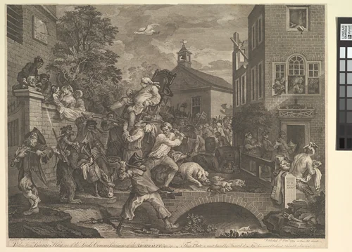 Chairing the Members, Plate IV: Four Prints of an Election by William Hogarth, print, 1758