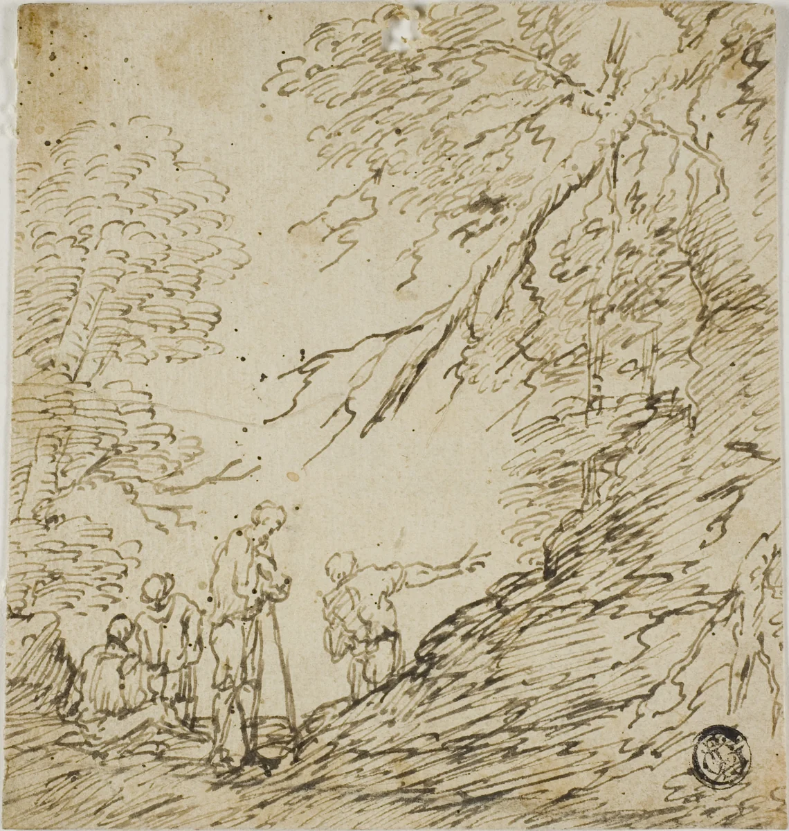 Four Men in Forest by Salvator Rosa, drawing, 1635-1673