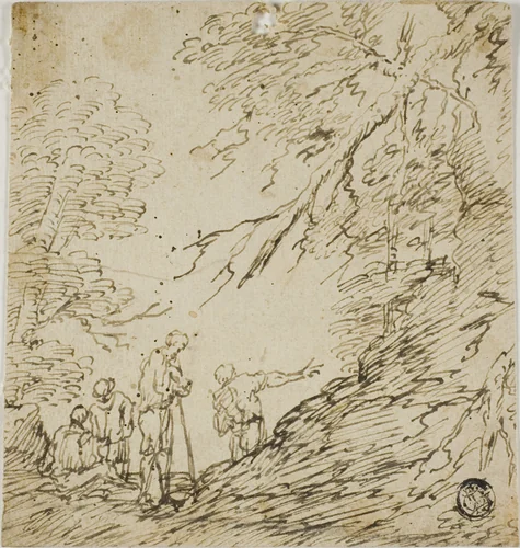 Four Men in Forest by Salvator Rosa, drawing, 1635-1673