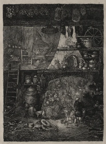 Peasant Interior in the Haute-Garonne by Rodolphe Bresdin, print, 1858