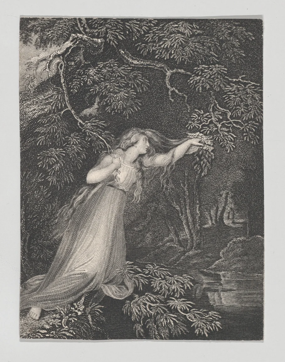 Ophelia (Shakespeare, Hamlet, Act 4, Scene 7) by Charles Heath, print, 1825-1833
