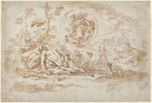 Diana and Endymion by Gaspare Diziani, drawing, 1689-1767