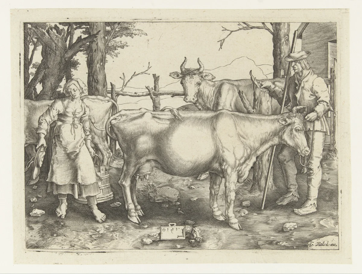 Het melkmeisje by Jan Harmensz. Muller, print, 1661-1726