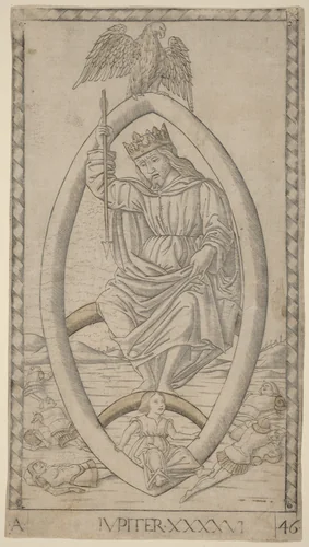 Iupiter (Jupiter) by Master of the E-Series Tarocchi, print, 1465