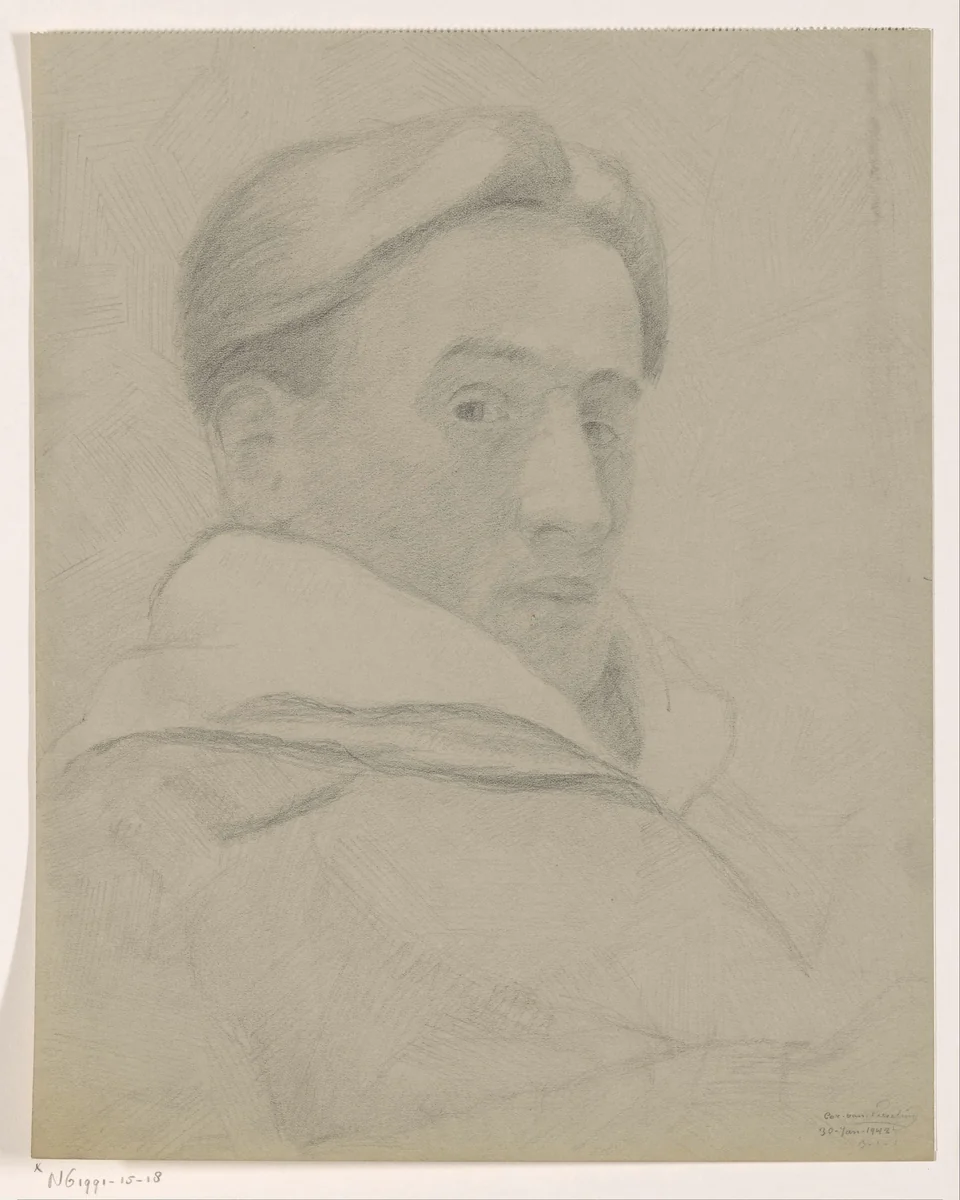 Zelfportret: B-1-1, 30 januari by Cor van Teeseling, drawing, 1942
