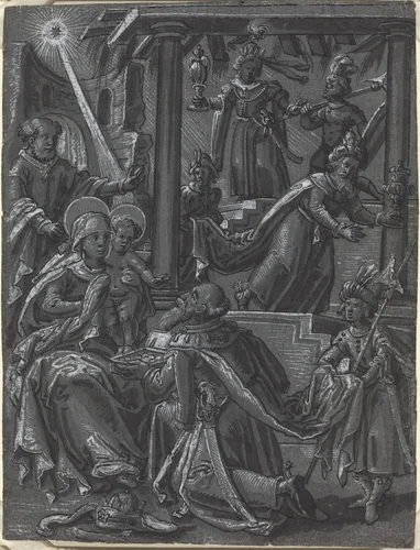 The Adoration of the Kings [recto] by German 16th Century, drawing, 1600