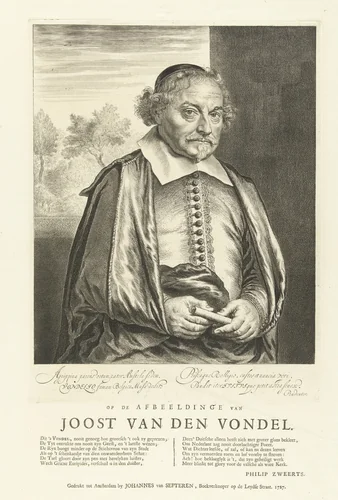 Portret van Joost van den Vondel by Jan Lievens, print, 1644-1650