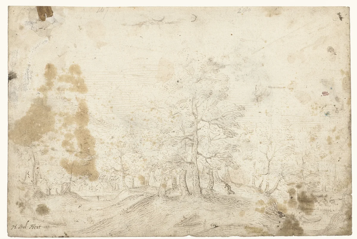 Bosgezicht by Hans Bol, drawing, 1555-1565
