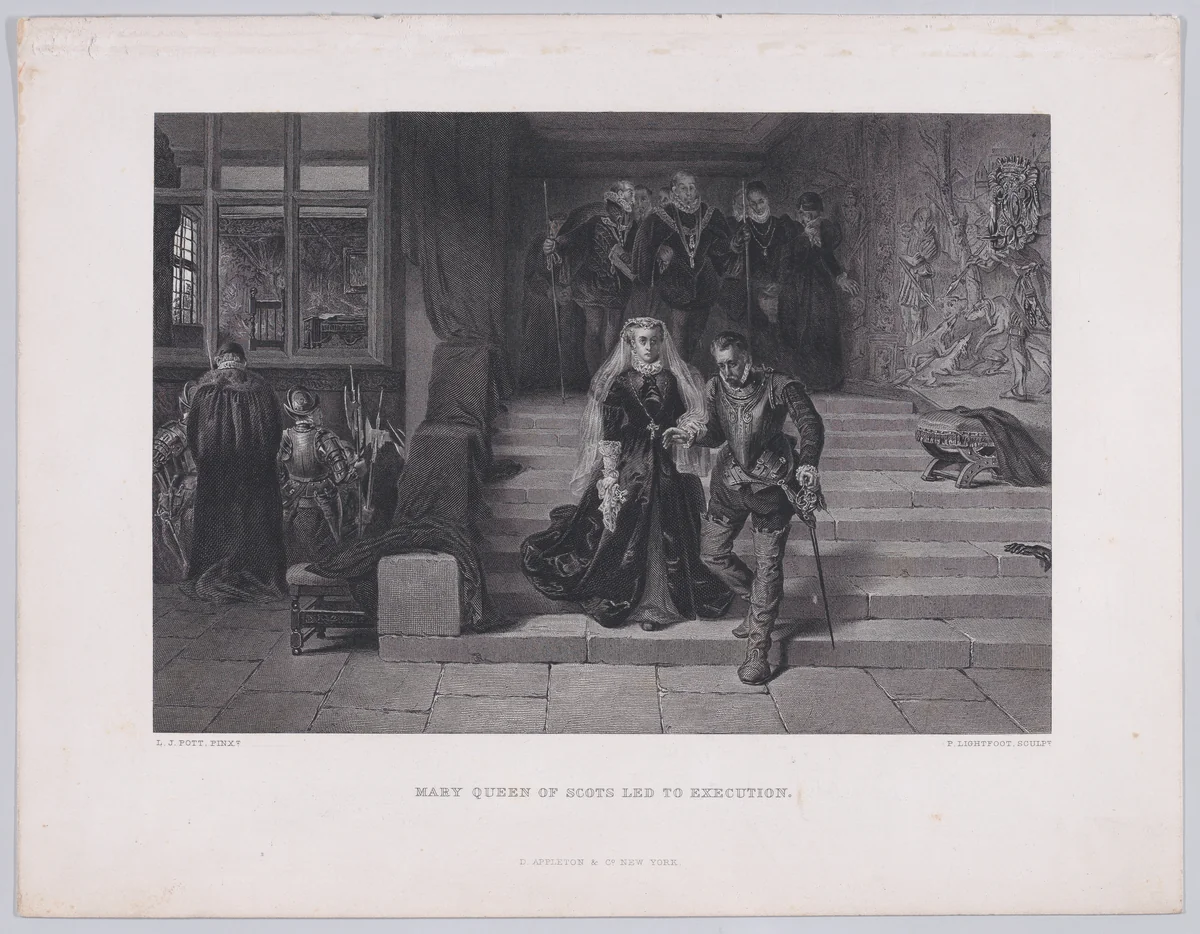 Mary, Queen of Scots led to execution, from "The Art Journal," New Series volume 1, plate 11, page 144 by Peter Lightfoot, print, 1875