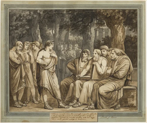 Telemachus Describes How He Was Admitted into the Assembly in Crete, from The Adventures of Telemachus, Book 5 by Bartolomeo Pinelli, drawing, 1808