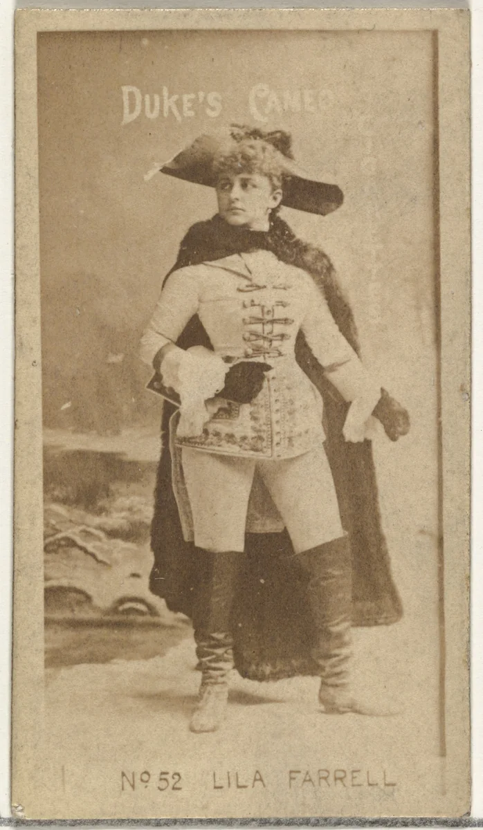 Card Number 52, Lila Farrell, from the Actors and Actresses series (N145-4) issued by Duke Sons & Co. to promote Cameo Cigarettes by W. Duke, Sons & Co., photograph, 1880-1889