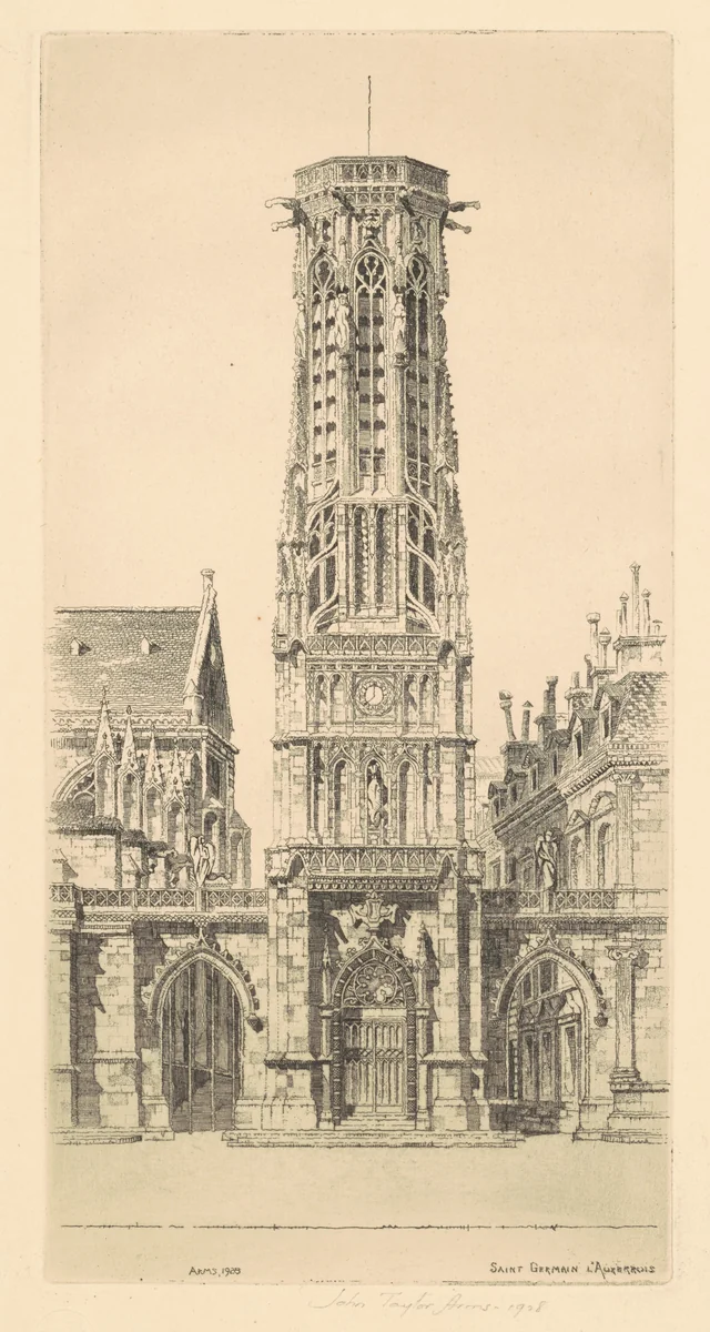 Saint Germain L'Auxerrois, Paris by John Taylor Arms, print, 1928