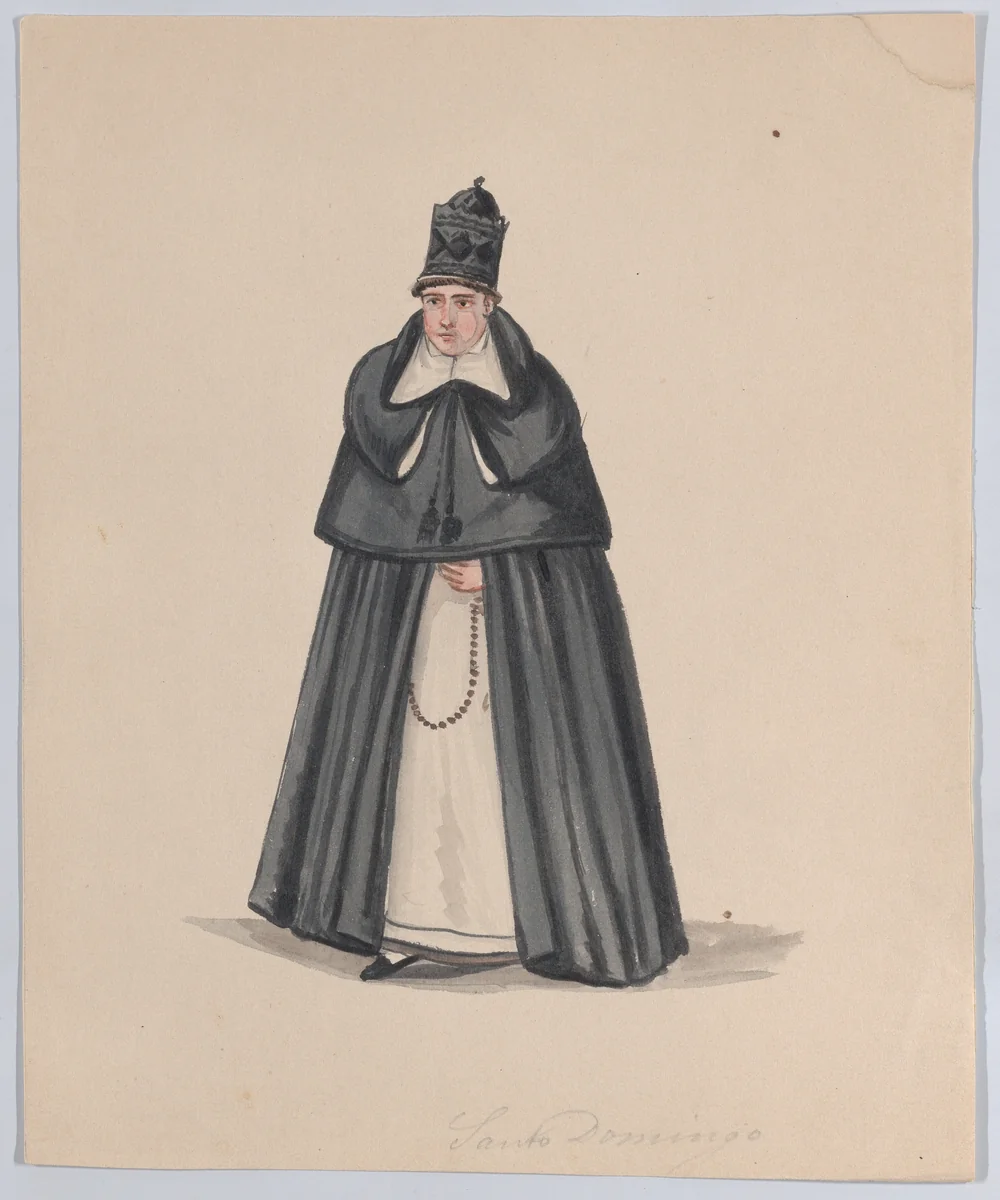 A priest from the order of Santo Domingo (Saint Dominic), from a group of drawings depicting Peruvian dress by Francisco Fierro, drawing, 1843-1853