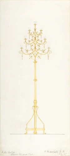 Design for Church Lamp Stand by B. Mansfield, drawing, 1889