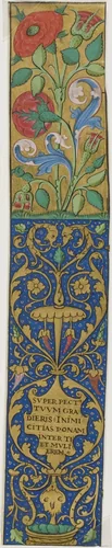 Illuminated Border with Flora and Grotesques from a Manuscript by French, painting, 1401-1530