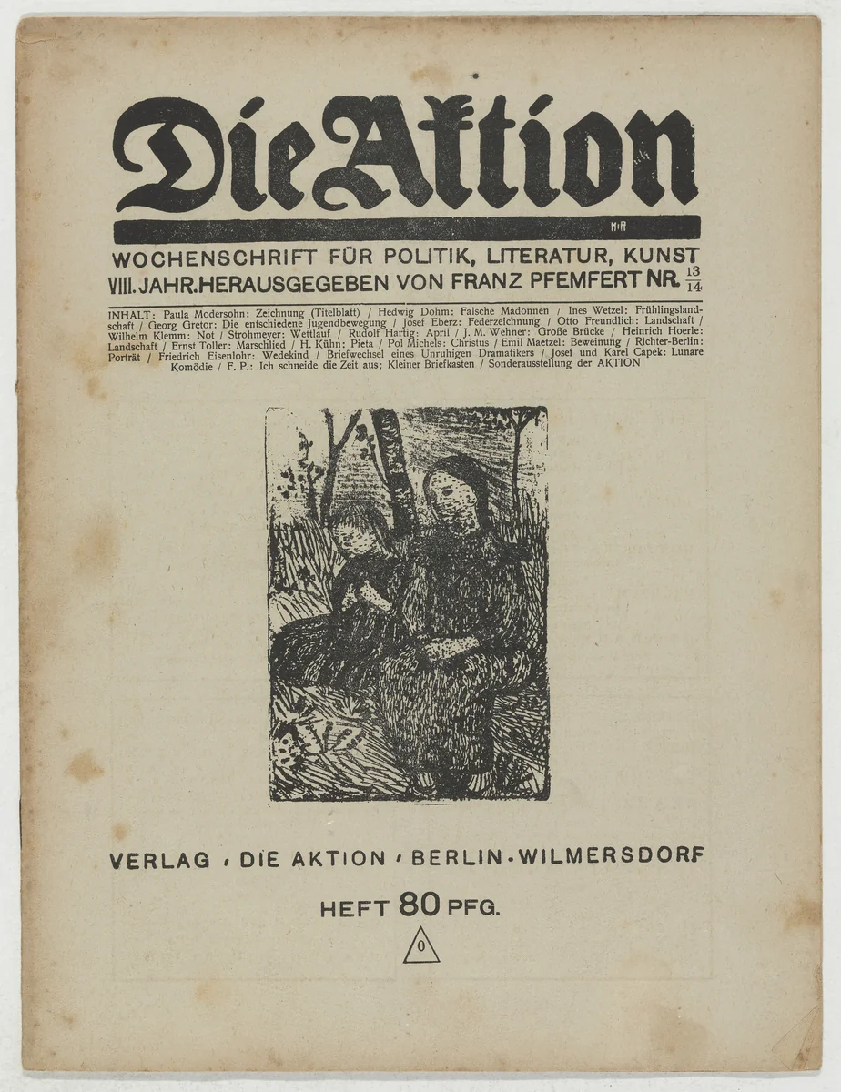 Die Aktion, vol. 8, no. 13/14 by Otto Freundlich
Ottheinrich Strohmeyer
Emil Maetzel
Ines Wetzel, periodical, 1918