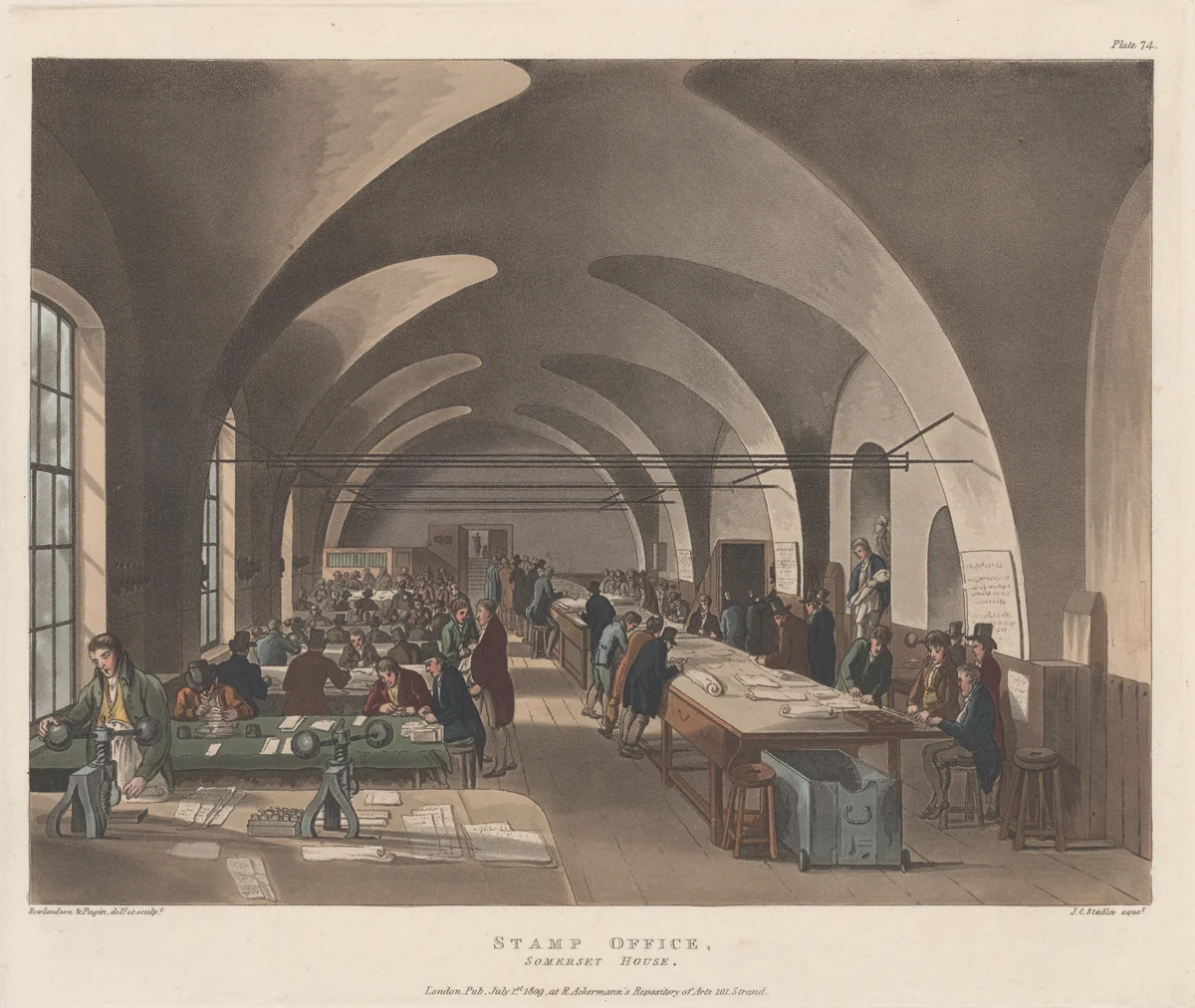 Stamp Office, Sommerset House by Thomas Rowlandson, print, 1809