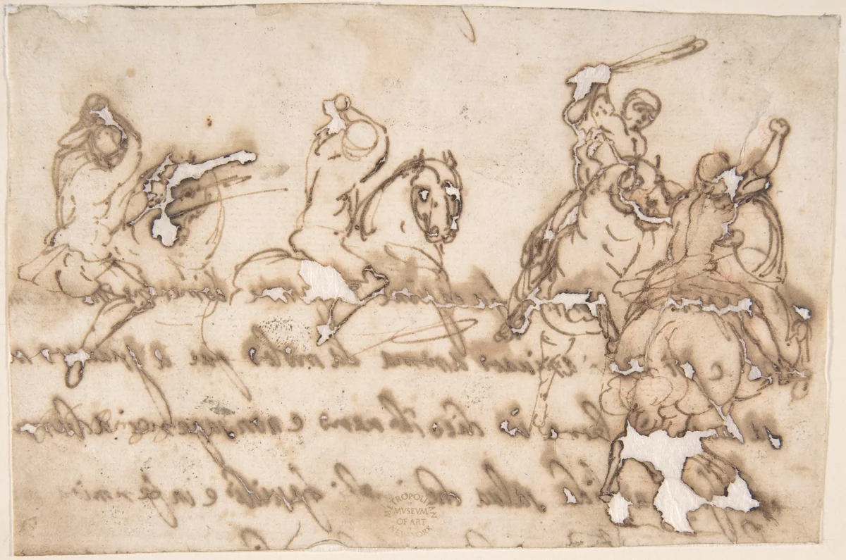 Horsemen Fighting by anonymous, drawing, 1600-1700