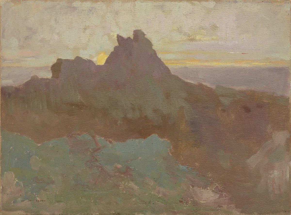 Rocky Peak by Odilon Redon, painting, 1875