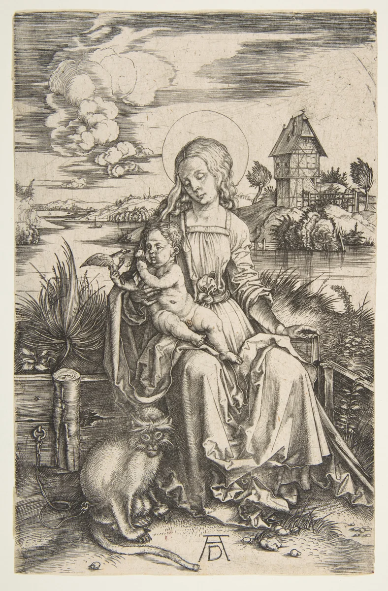 Virgin and Child with the Monkey by Albrecht Dürer, print, 1498