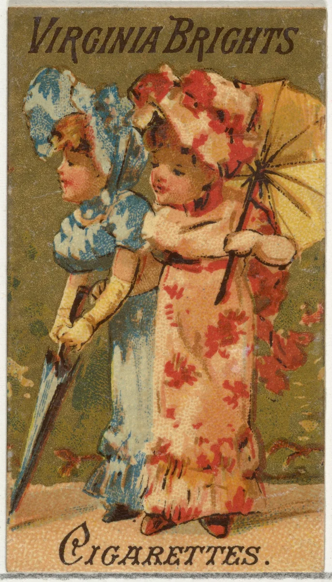 From the Girls and Children series (N64) promoting Virginia Brights Cigarettes for Allen & Ginter brand tobacco products by Allen & Ginter, print, 1886