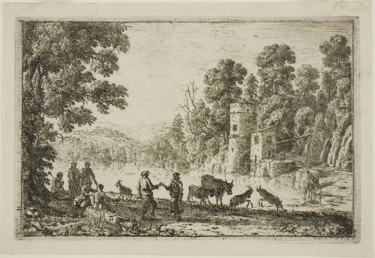 The Dance on the River Bank by Claude Lorrain, print, 1629-1639