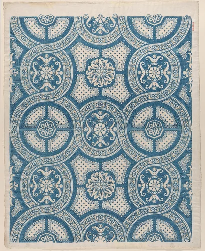 Sheet with a running circles pattern with rosettes by anonymous, print, 1800-1900