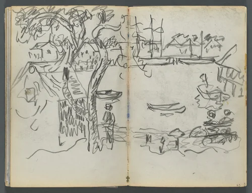 Sketchbook, The Dells, N° 127, page 162 & 163: Harbor View by Maurice Prendergast, book, 1919-1921