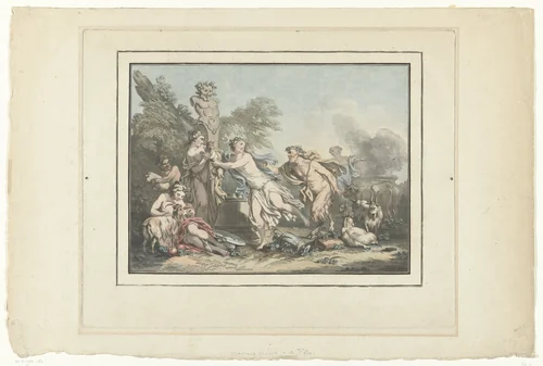 Herderinnen en saters by Jean François Janinet, print, 1762-1814