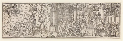 The Selling of Indulgences by Hans Holbein the Younger, print, 1510-1543
